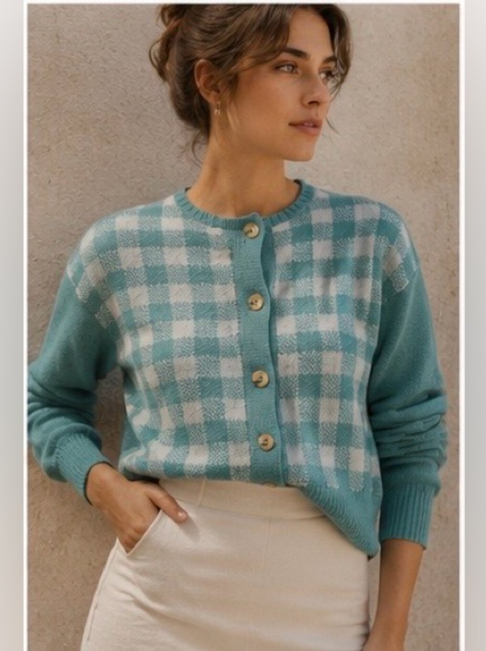 Ciao Lucia Varese Alpaca Cardigan Sweater Teal multi M